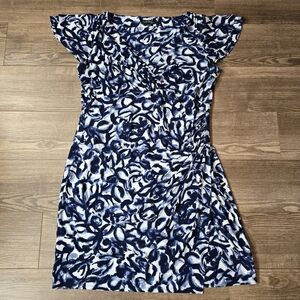 Lauren Ralph Lauren Dress Womens 18W Blue White Stretch Plus Faux Wrap Office